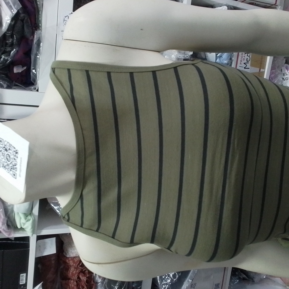 NEW Urban Outfitters Army Green Striped Top Oveal Neckline Sleeveless NWOT